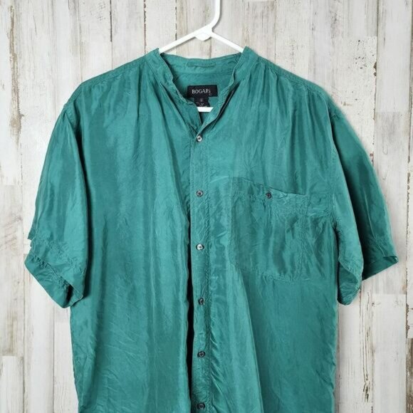 Bogari Silk Button Down Blouse Teal Size Medium - Picture 4 of 9